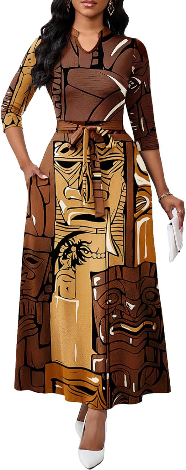 Maxi Dresses for Women Semi Formal Long Dress 3/4 Sleeve Casual A-line Church Dress...