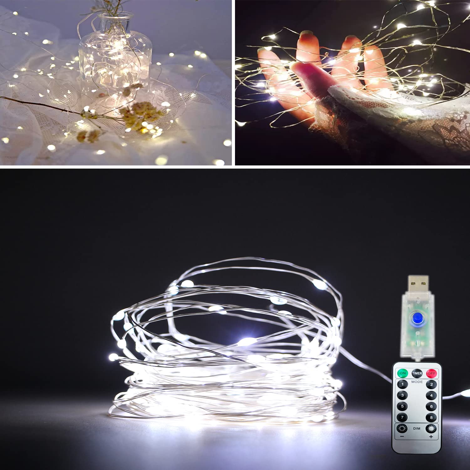 Photo 1 of **BUNDLE OF 4**  HANCIRCLE Fairy Lights Plug in,Fairy Lights with Remote,67 Ft 200 LEDs,Fairy Lights for Bedroom,Christmas,Wedding,Party,Indoor (White)? 67ft - USB Remote Cold White