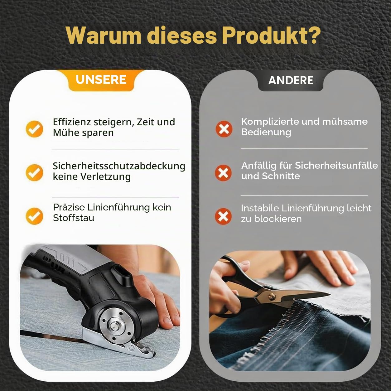 Kartonschneider Elektrische Schere Stoffschneider, Kabelloser Rollschneider Stoff Pappe Elektroschere mit Sicherheitsschloss & LED-Licht für Schneiden von Pappe Teppich Leder Filz Stoffen - 2000mAh