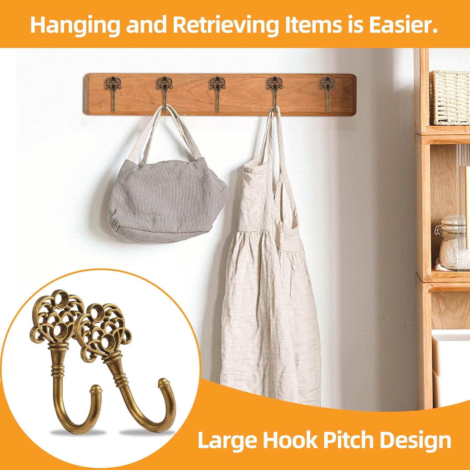 20 PCS Vintage Metal Wall Hooks, Bohemian Decorative Hook with Screws, Wall Hooks for Hanging Towel/Coat (Bronze) - Image 5