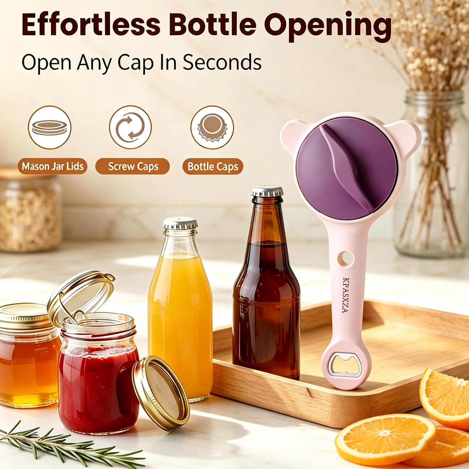 Jar Opener for Weak Hands,4 in 1 Multi-Purpose Jar Openers,Adjustable Jar Opener,Multi-Functional Bottle Openers with Non-Slip Grip for Wine Bottle,Perfect for Arthritis and Weak Hands (Purple)