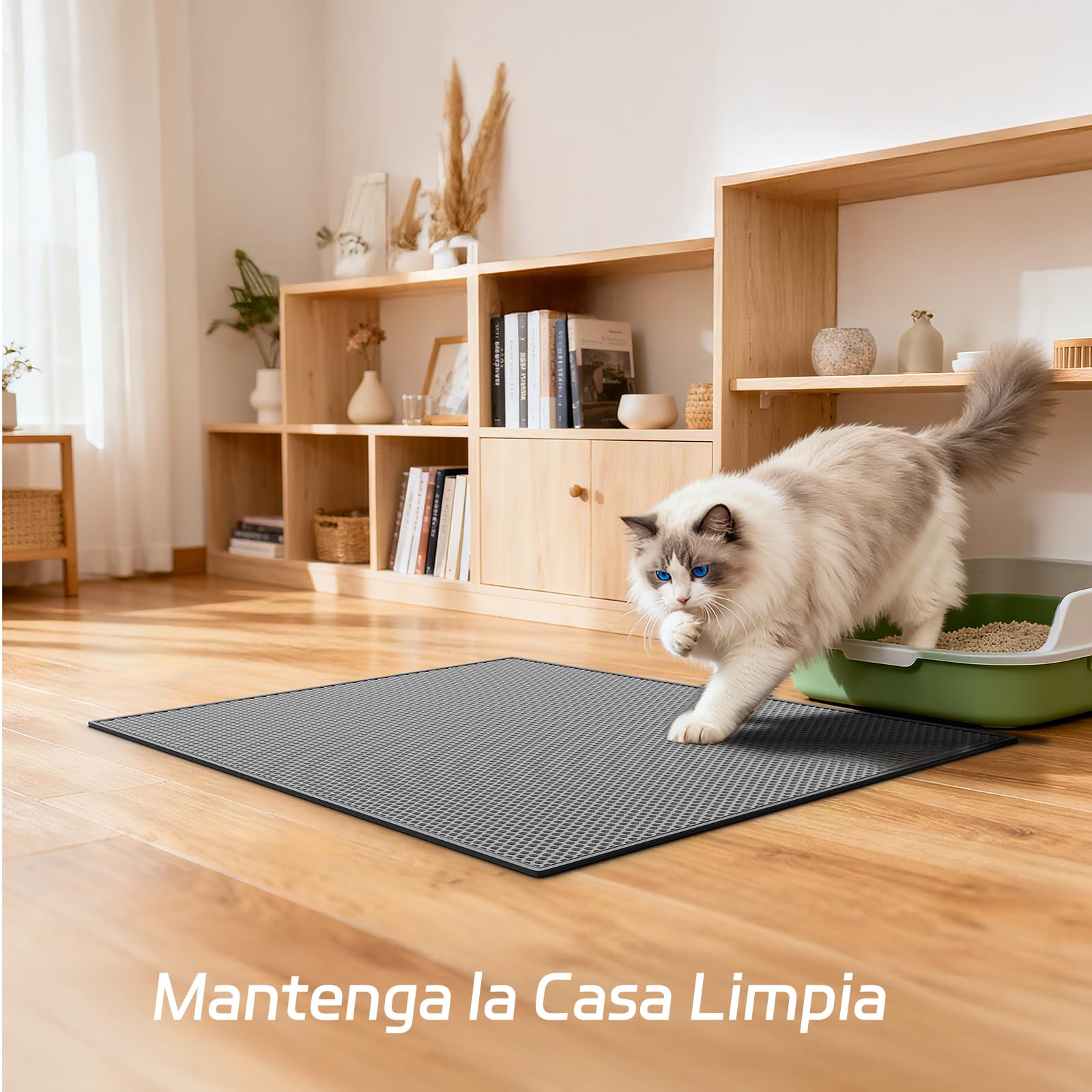 Garoopion Alfombra Arenero Gato, 76x61cm Alfombrilla Arenero Gato, Impermeable Alfombra Arena Gatos, Diseño de Doble Capa en Forma de Panal, Gris, 1 Lado Conectado