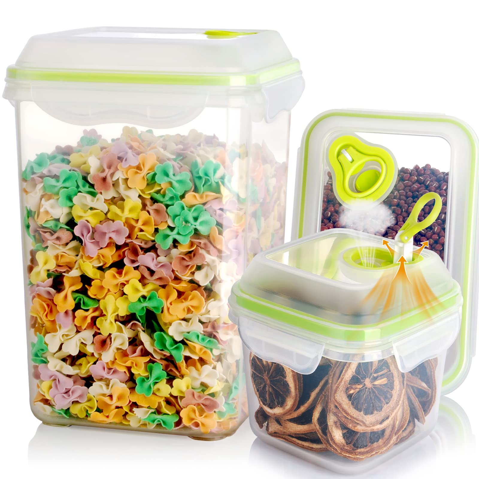 GenteenVacuum Food Storage Container Set, Air Tight Sealable Containers for Rice, Pasta and Bean - 3 Pack Dry Food Storage Containers with Lids Airtight BPA Free （3.8 Qt+1.27 Qt+0.61 Qt）