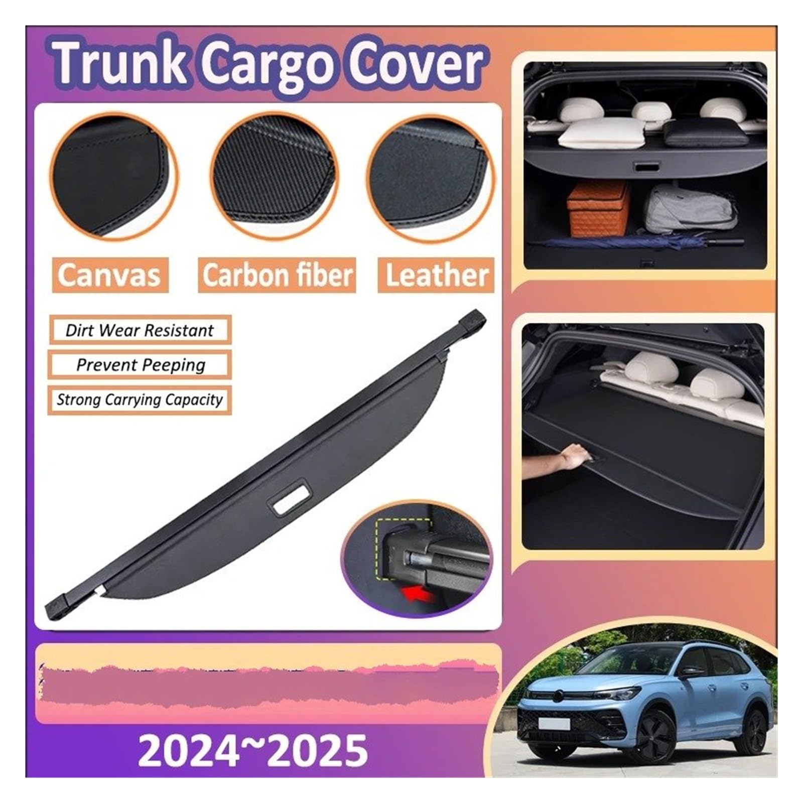 Cache-Bagages Rideau Rangement Arrière Privé Panneau Séparation Couverture Coffre Voiture pour VW pour Tiguan L pour Pro MK3 2024~2025 Rideau Coffre | [](Leather)