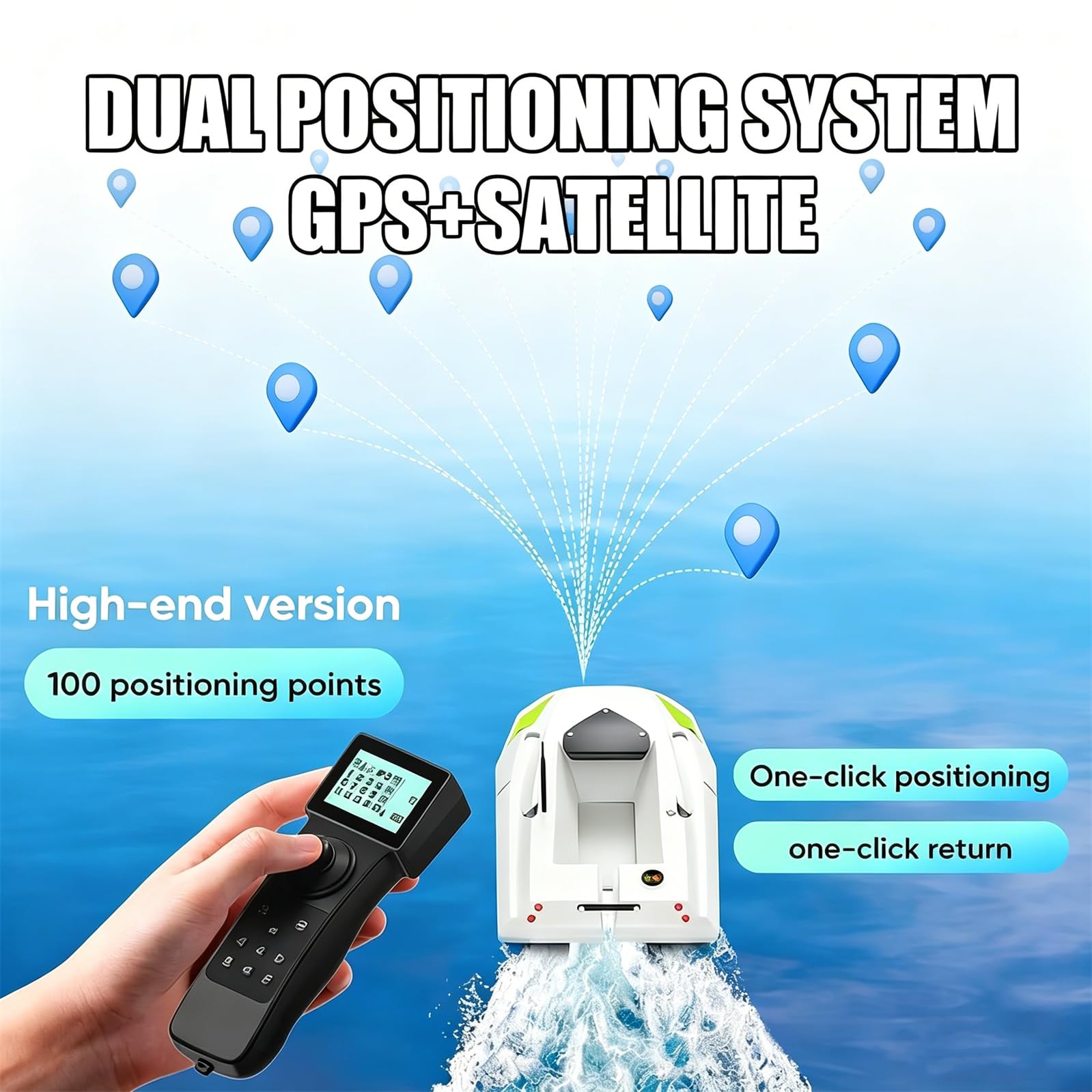 Bateau Amorceur Avec Double Batterie Et Feux De Pêche Nocturne,Bateau Amorceur Radiocommandé Intelligent,Portée 500M,Trémie De Chargement 2Kg,Détecteur De Poissons Pour Largage D'appâts Et D'hameçons