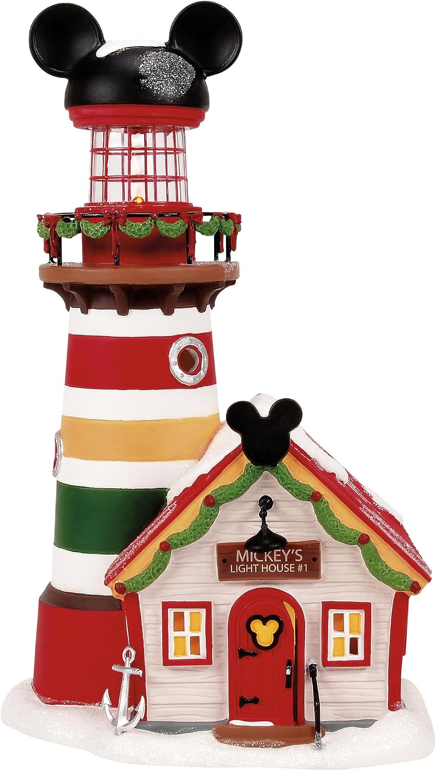 Department 56 Disney Village Mickey's Lighthouse Keeping a Watch for Santa Light Up Building, 10.24 Inch, Multicolor