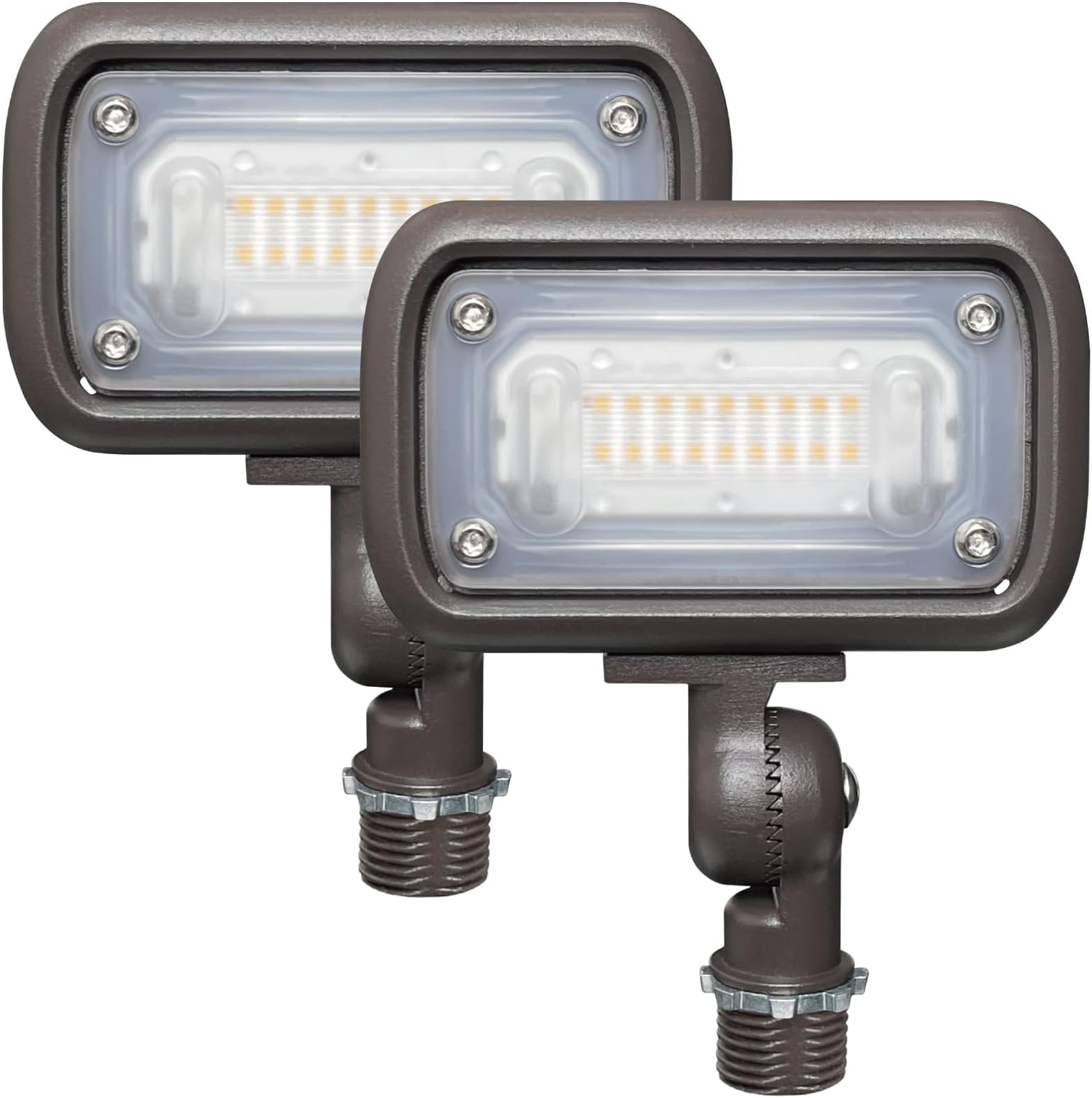 GKOLED Outdoor Security Floodlight, 15W Super Bright LED, 50W PSMH Equivalent, 1370 Lumens, 3000K Warm White, IP65 Waterproof, 120-277V, 1/2" Knuckle Mount, Compact Size, UL-Listed