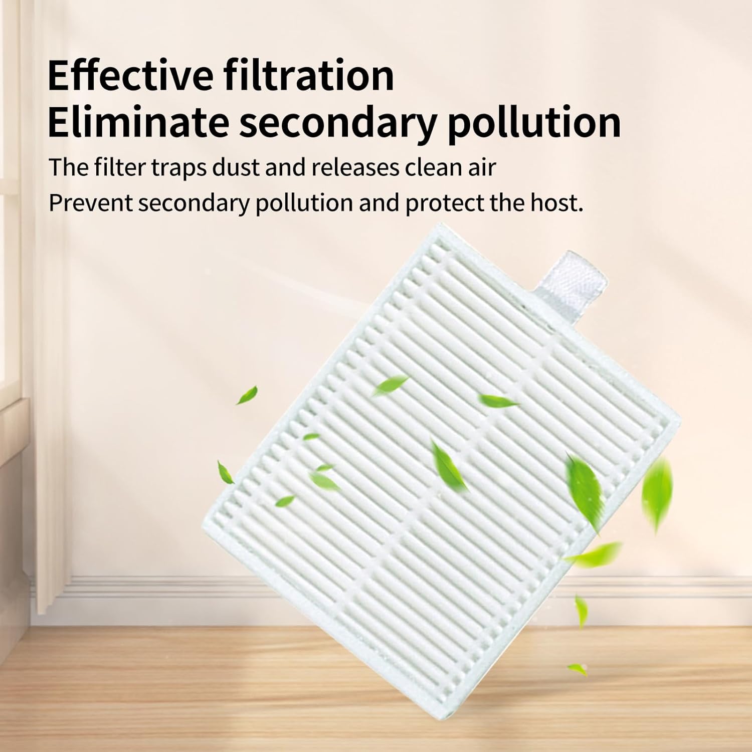 Image of a white pleated filter, illustrating its effective filtration capabilities to trap dust and prevent secondary pollution.