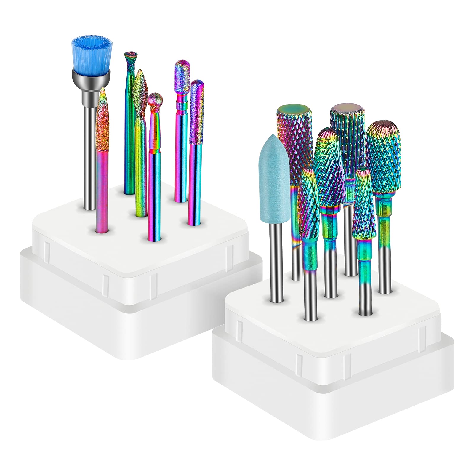 Depvko 14Pcs Nail Drill Bits Set, 3/32 inch Drill Bits for Nails, Tungsten Carbide Nail Bits and Diamond Cuticle Electric Nail File, Ceramic Acrylic Gel Nail Bit Kit for Acrylic Gel Nails Polishing