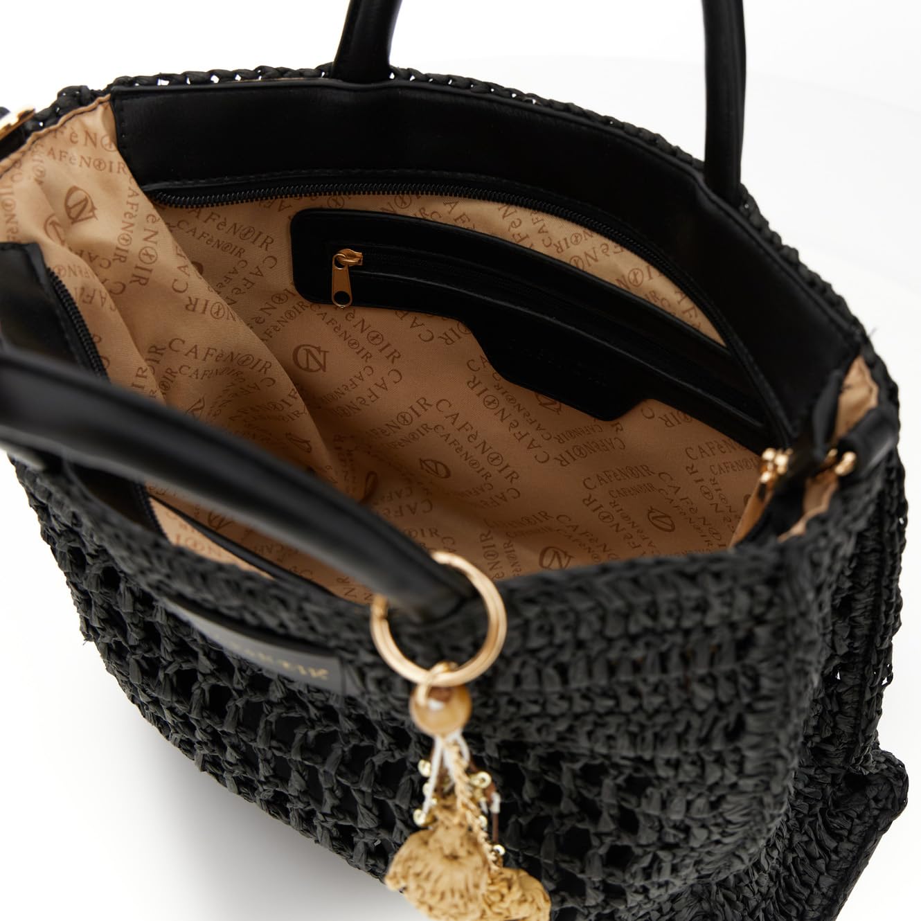 CAFèNOIR - Bolso De Rafia Con Elaboración De Crochet Y Charms, Para Mujer, Talla Única