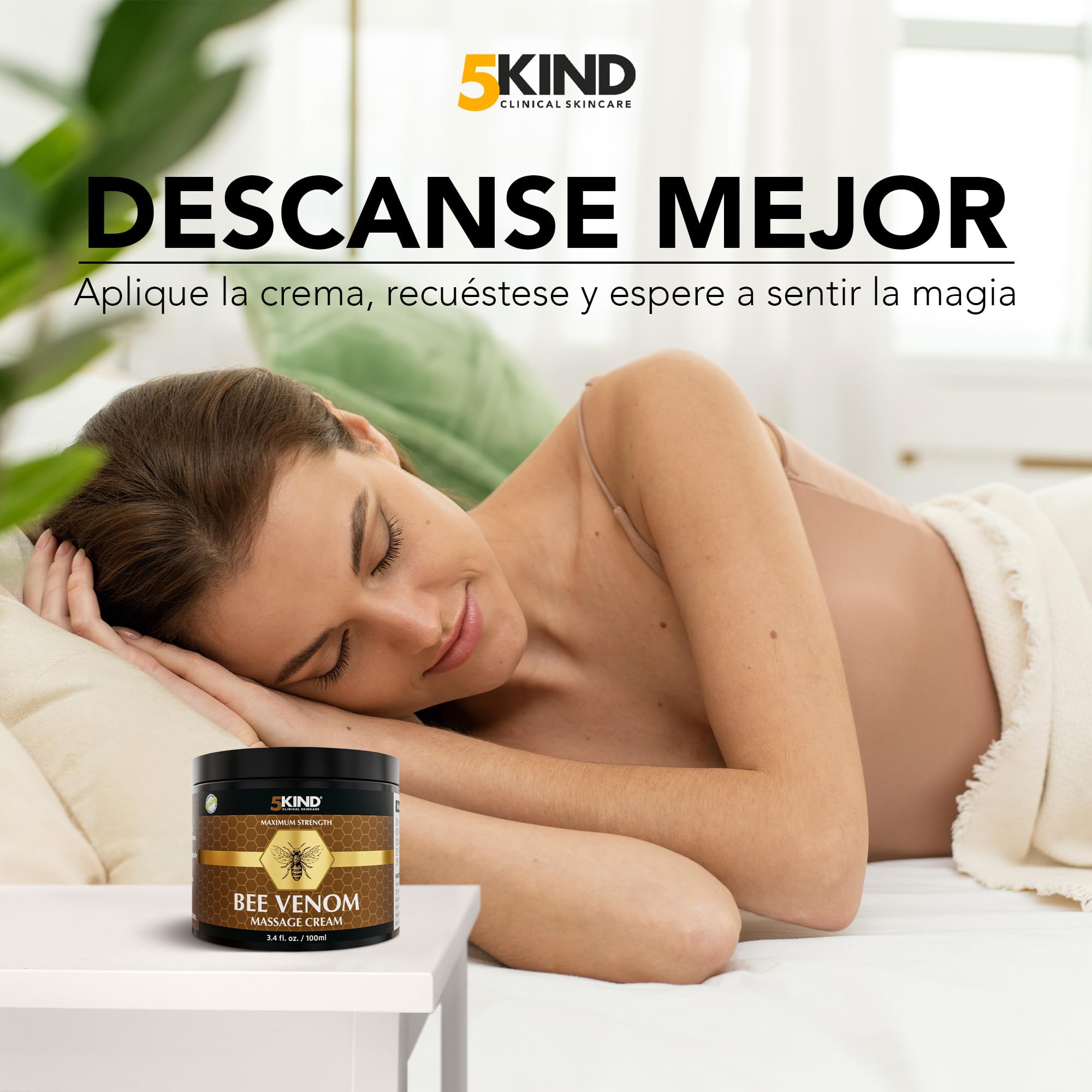 5Kind Veneno de Abeja Crema Maximum Strength 100ml - Crema Veneno de Abeja - Masaje Natural para Músculos, Zona Lumbar, Rodillas, Cuello, Hombros & Pies - De Origen Responsable Bee Venom Cream