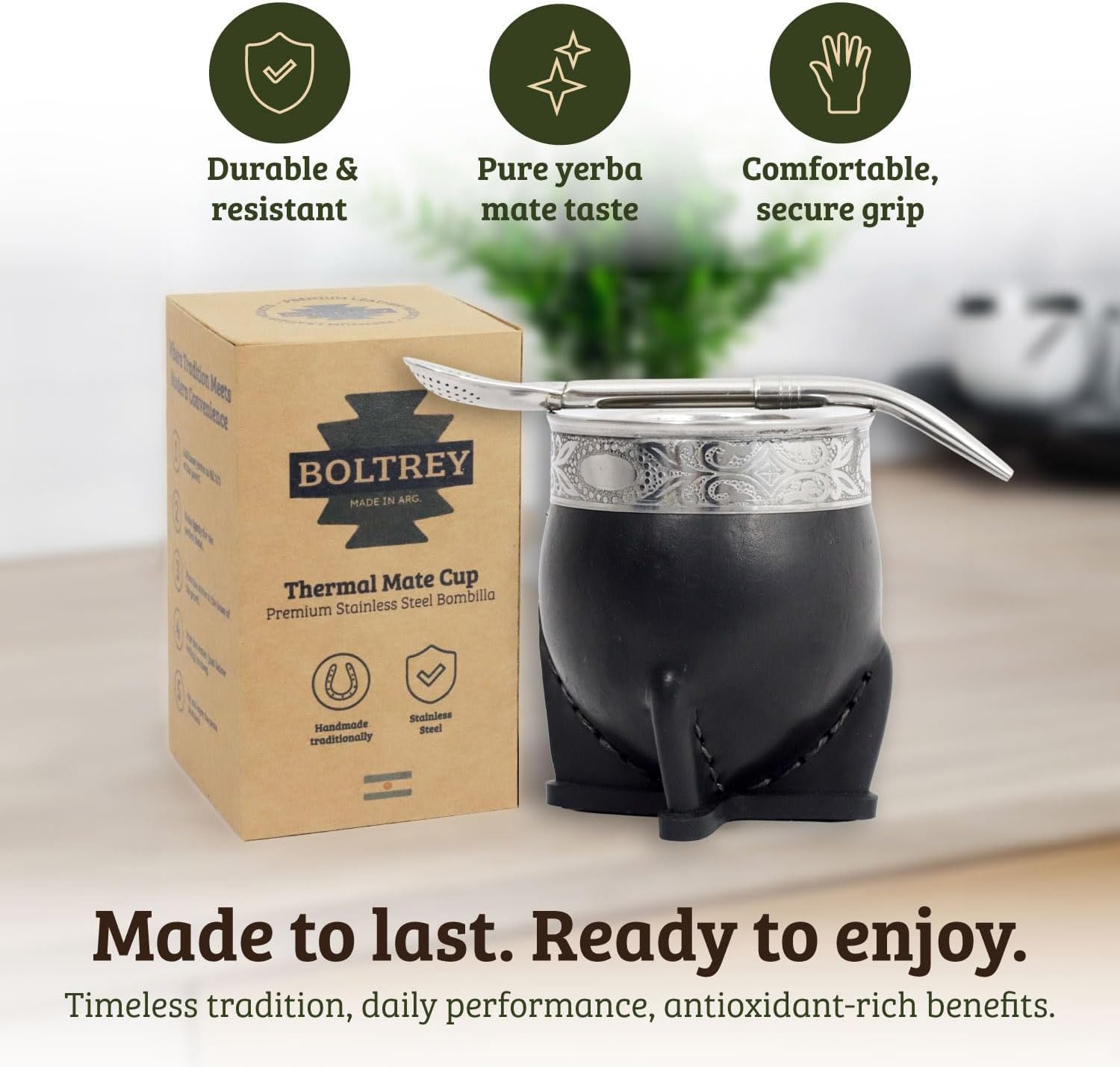 Mate Imperial – Yerba Mate Cup and Bombilla Set | Handmade Argentina Mate Gourd | Stainless Steel Mate Mug for Tea Lovers | Unique Cultural Gift (MIRROR, BLACK)