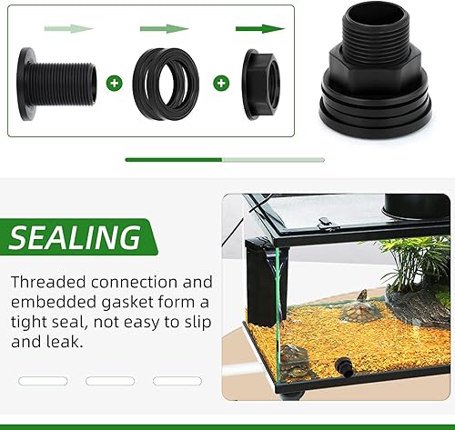 Vista 55 de TAISHER Adaptador de conector de tanque de mamparo de 1 pulgada de ABS blanco con tapones y junta para tanque de agua, barriles de lluvia, acuarios