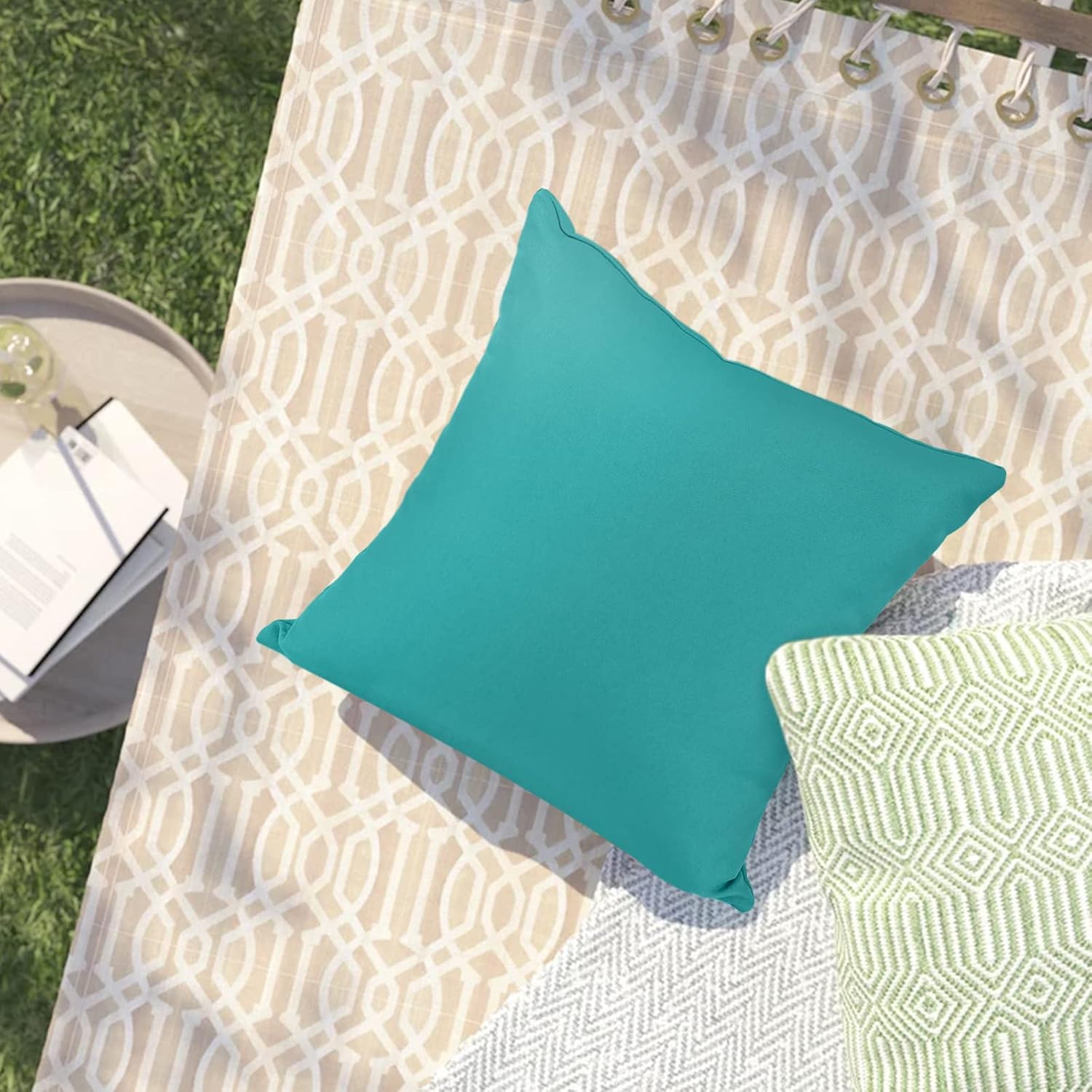 idee-home Outdoor Pillows with Inserts Included, Patio Outside Square Pillows Waterproof Set of 2, 18 x 18 inch Peocock Blue