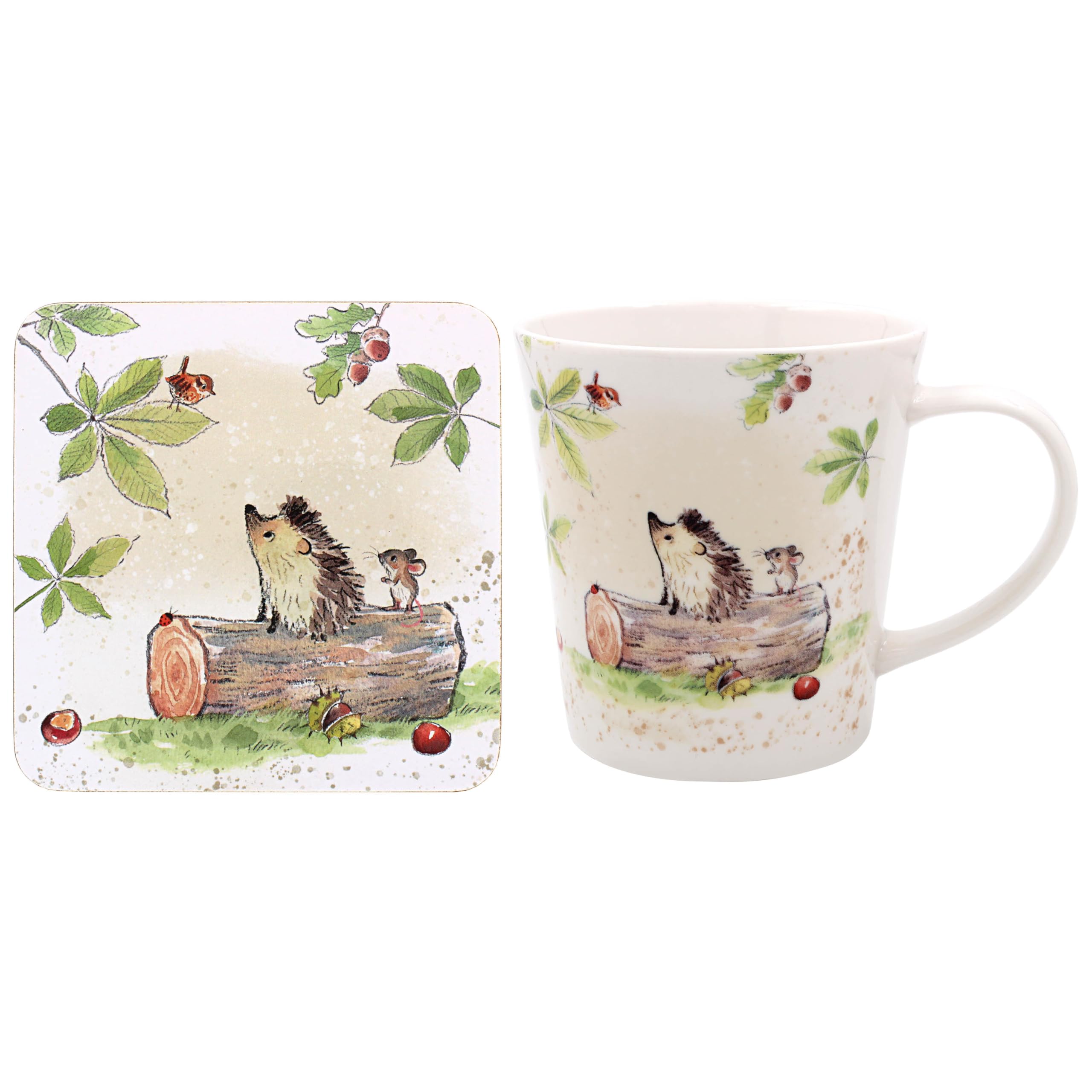 THE Leonardo Collection Paper Shed Design Hedgehog & Mouse Mug with Coaster for Home & Kitchen | Stylish Ceramic Mugs for Tea & Coffee | Lovely Cup Set for Mens Gifts & Birthday Gifts for Women