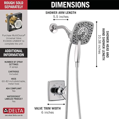 Miniatura 4 de Delta Faucet Ashlyn serie 17 - Kit de ducha de 2 funciones con 2 vueltas, 2 en 1, cabezal de ducha de mano con manguera, T17264-I
