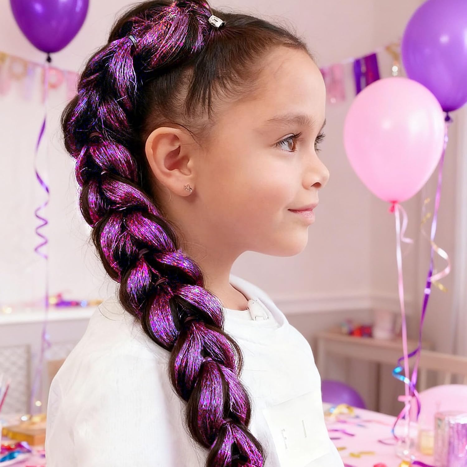 6 Pcs Purple Tinsel K-POP Singer Clip in Hair Extensions Kit 19 Inch Glitter Fairy Hair Strands Highlights Synthetic Hairpiece for K-POP Singer Birthday Decorations Party Supplies Costume Accessories image 4