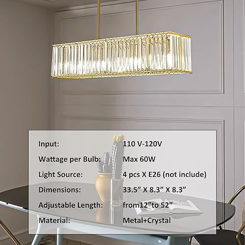 Miniatura 6 de yomay Moderno candelabro rectangular de cristal dorado Candelabros de cristal accesorios de iluminación para comedor isla de cocina