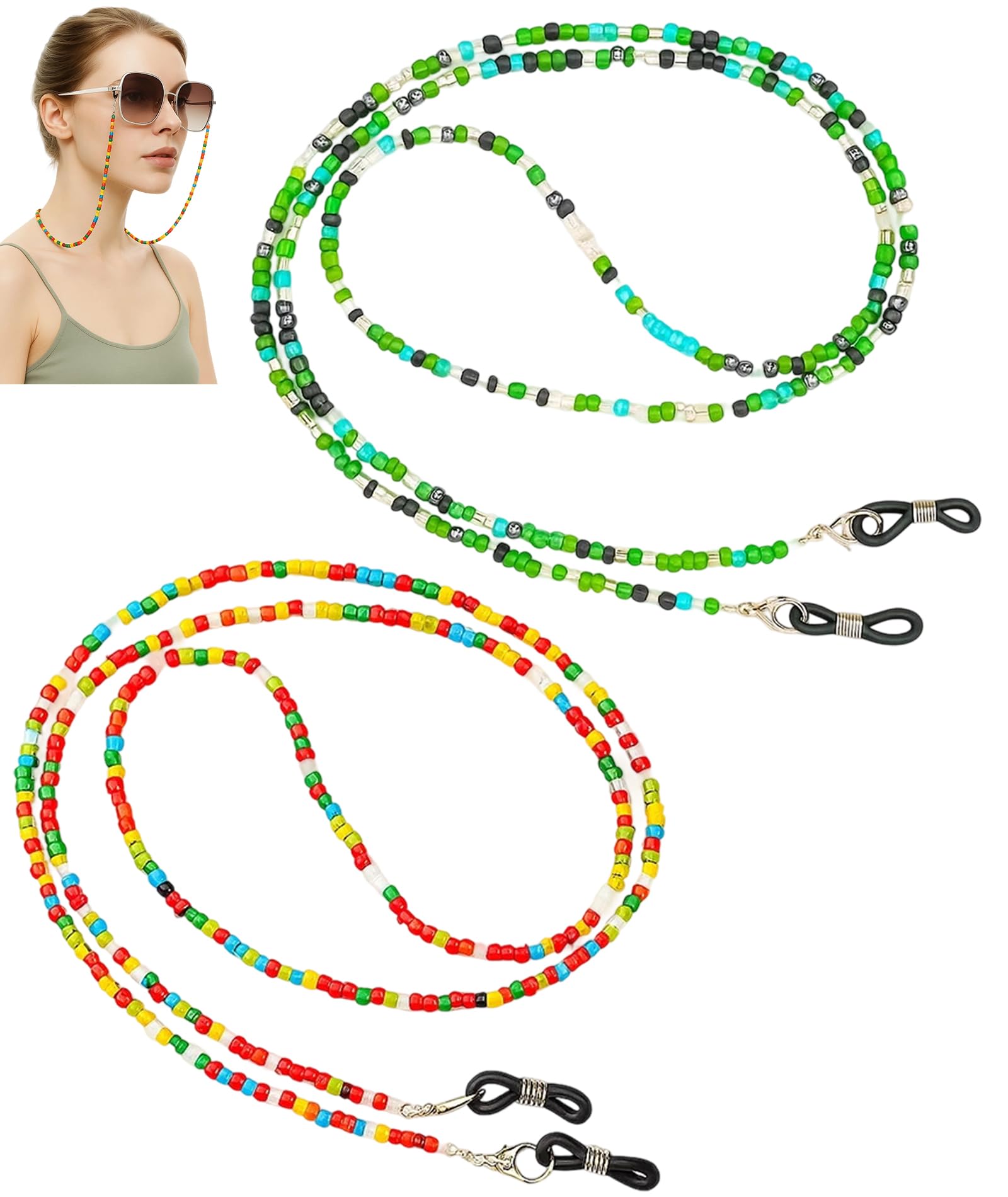 2PCS Spectacle Chain for Women, Stylish Specs Holder Strap with Secure Hold, Eyeglass Strap for Active Professionals, 20 cm Length, Includes 2 Chains in Navy Blue & Coral