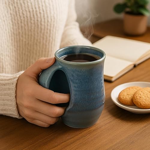 Miniatura 8 de Hand Warmer Mug, Ceramic and Hand Painted - Contoured Pocket will Hold Warmth From The Heat Of Your Drink - Keep Your Fingers Warm, Comfy Handwarmer