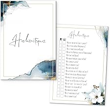 beriluDesign 50 Karten Hochzeitsquiz Braut oder Bräutigam, spaßiges Hochzeitsspiel für Gäste und Brautpaar