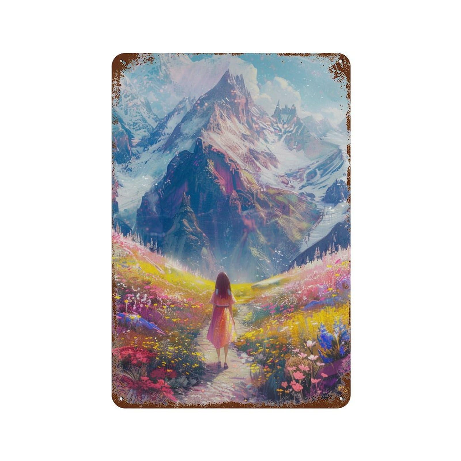 Fantasy Mountain Pathway Rusty Metal Tin Sign 11.8"x7.9", Rustic Home Decor for Garage, Pub Or Kitchen