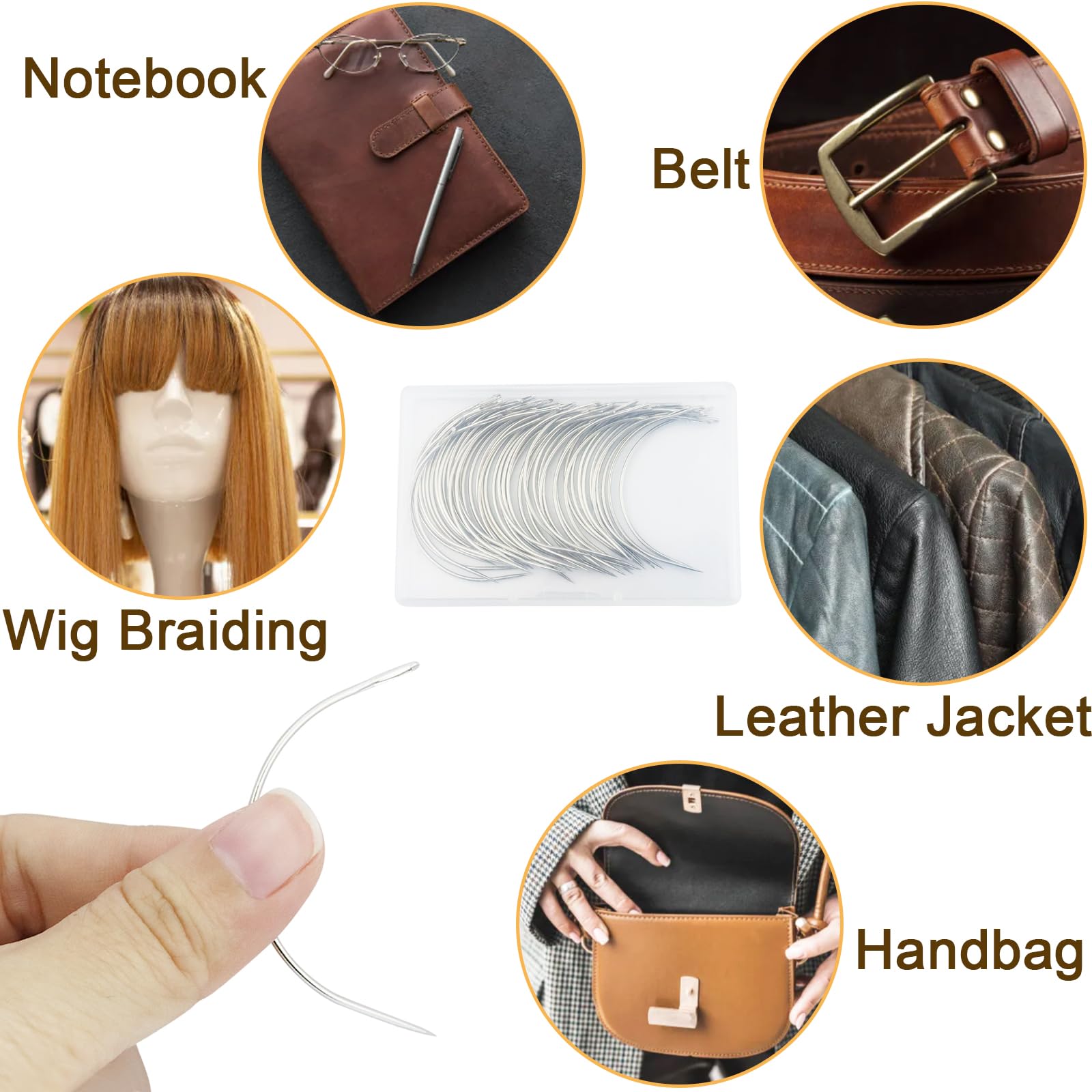 ArtCute 50 agujas curvadas de 3 pulgadas, agujas de coser curvadas de cuero, agujas de tejer, agujas de tapicería curvadas para coser a mano, alfombras, cuero Cavans, reparación de pelucas