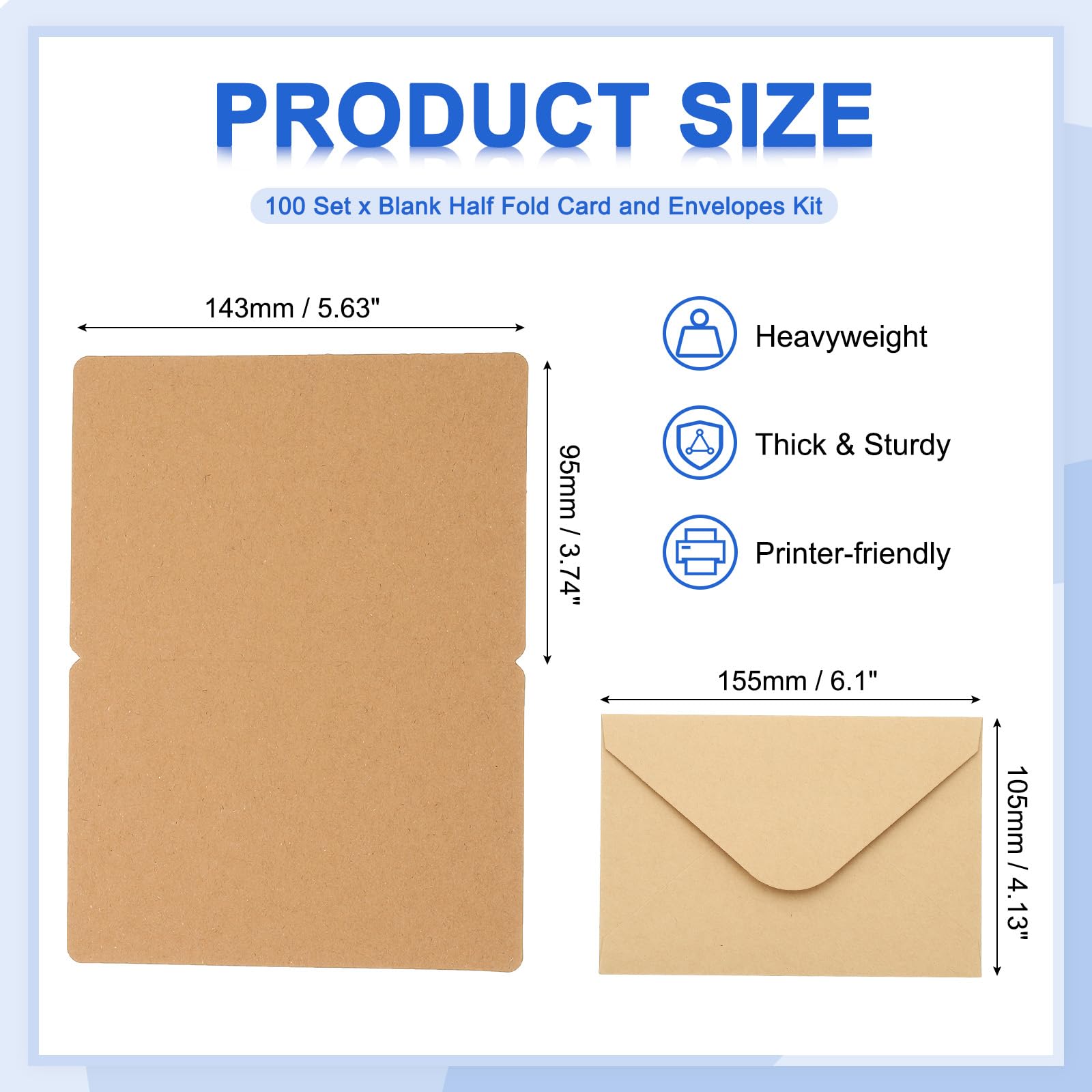 PATIKIL 100 Set 4x6 Half Fold Blank Note Cards Und Envelopes Brown