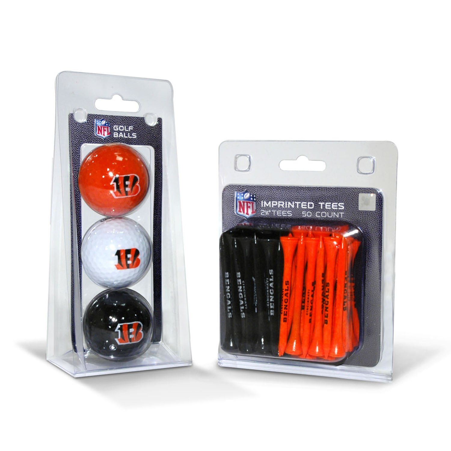 Team Golf NFL Cincinnati Bengals 3 Golf Balls And 50 Golf Tees Logo Imprinted Golf Balls (3 Count) & 2-3/4" Regulation Golf Tees (50 Count), Multi Colored