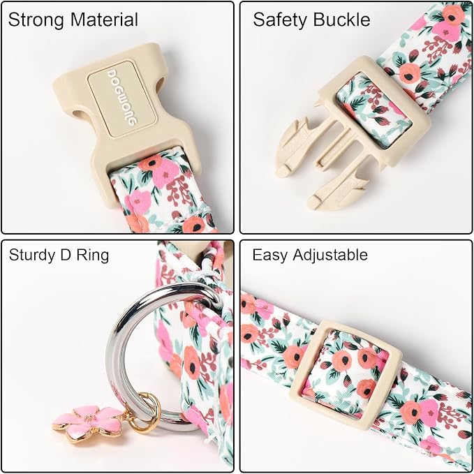 Collar para perro de algodón rosa con diseño floral XS miniatura 3