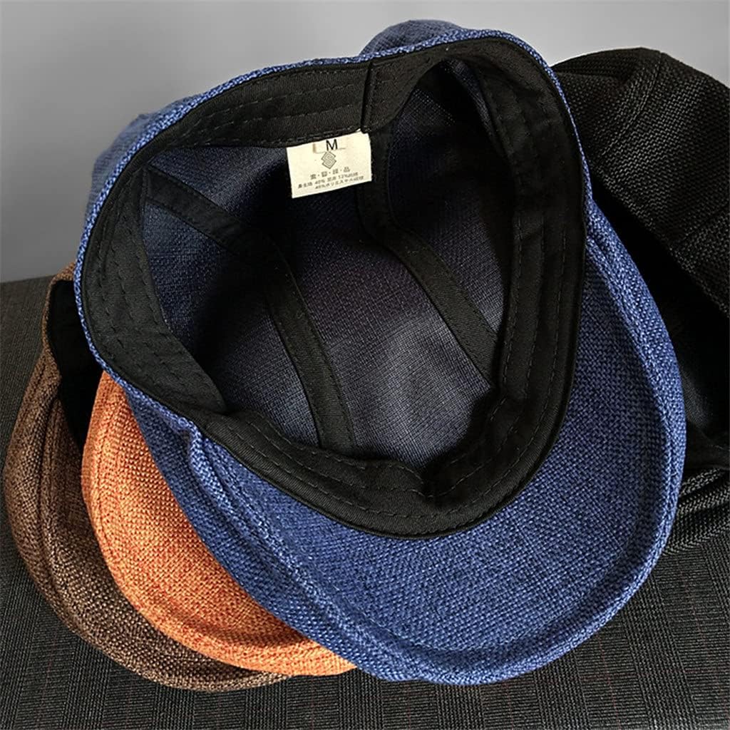 Mens Berets Grey Cotton Linen Flat Cap Male Solid Fitted Retro Driving Hat Duckbill Brand Plain Ivy