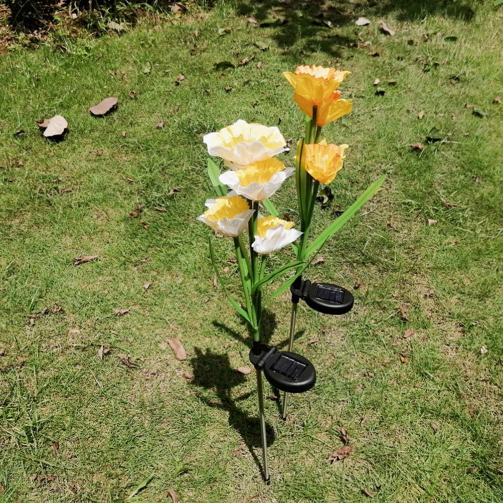 Uonlytech Flower Solar Lamp Ground Plug Light 2 Pack Solar Garden Lights Outdoor Daffodil Flower Floor for Yard Park Walkway