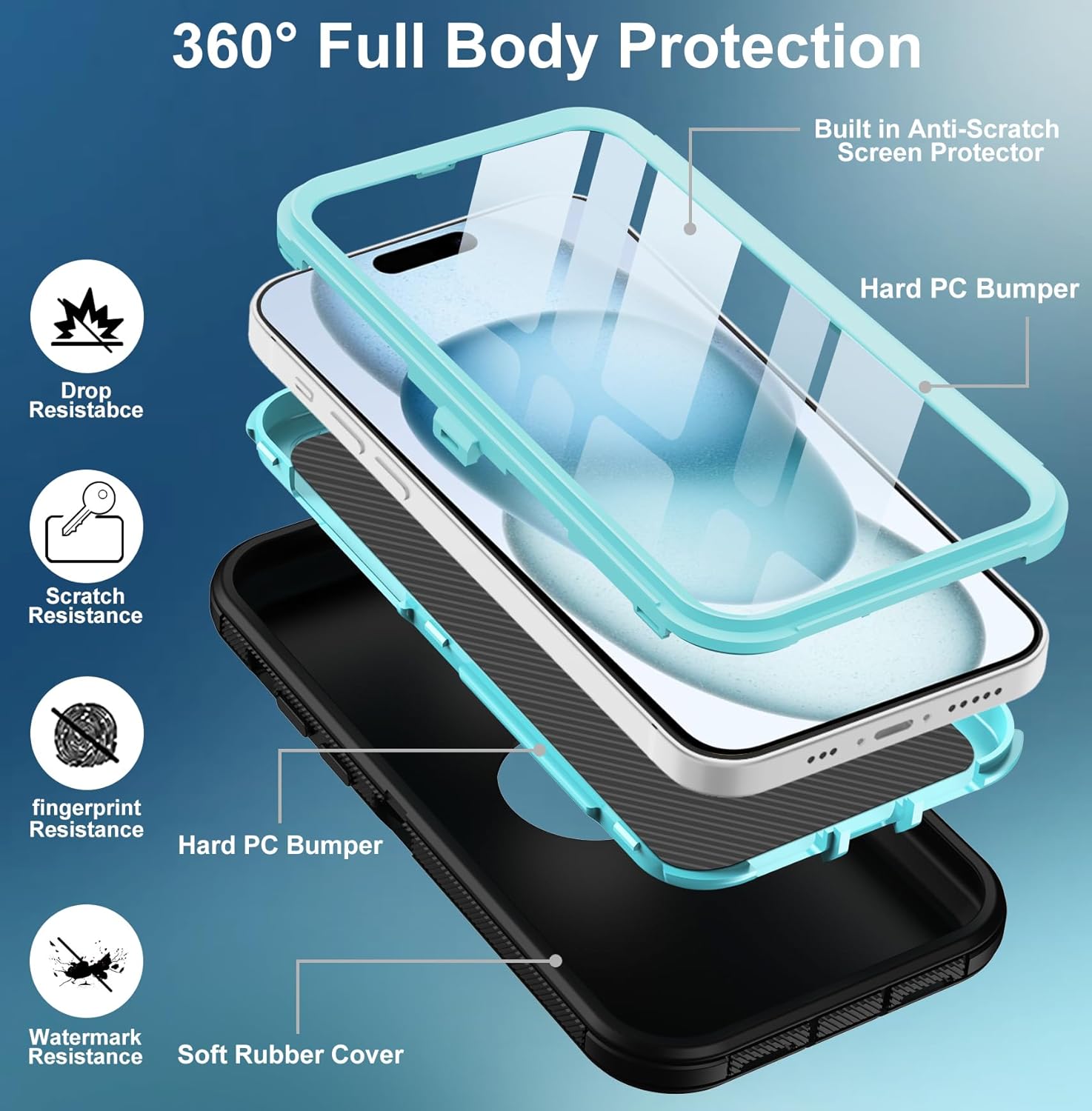 for iPhone 15 Plus Case, with Built in Screen Protector Heavy Duty Drop Protection, Full Body Rugged Shockproof Dust Proof Protective Phone Cover for Apple iPhone 15 Plus 6.7” - Image 3