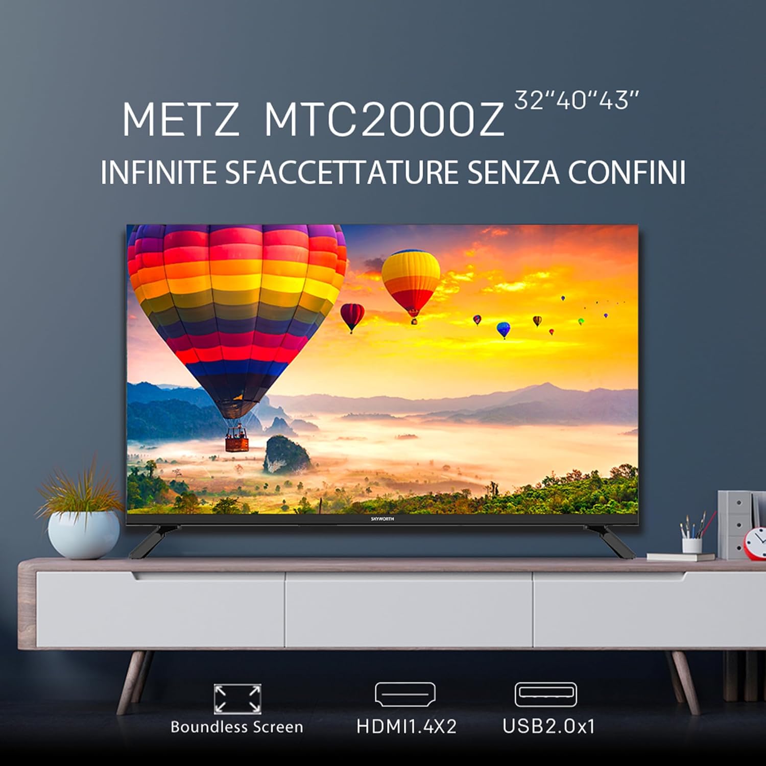 Metz TV Serie MTC2000, 32" (81 cm), Direct LED, USB, HDMI, Slot CI+, Dolby Digital, DVB-C/T2/S2, Nero [Classe di efficienza energetica F] No smart 32" - Immagine 4