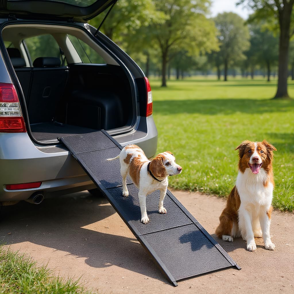 Mipcase Dog Ramp for Car, 71'' X 20'' Wide Folding Pet Ramp for Large Dogs, Non-Slip Rug Surface Pet Steps for Cars, Suvs, Trucks