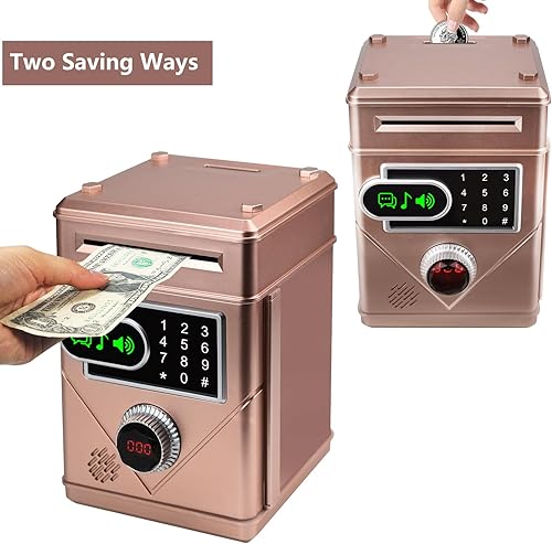 Miniatura 4 de Kendyy Alcancía electrónica con pantalla táctil, caja fuerte para cajeros automáticos, bancos de monedas con contraseña y 10 canciones,