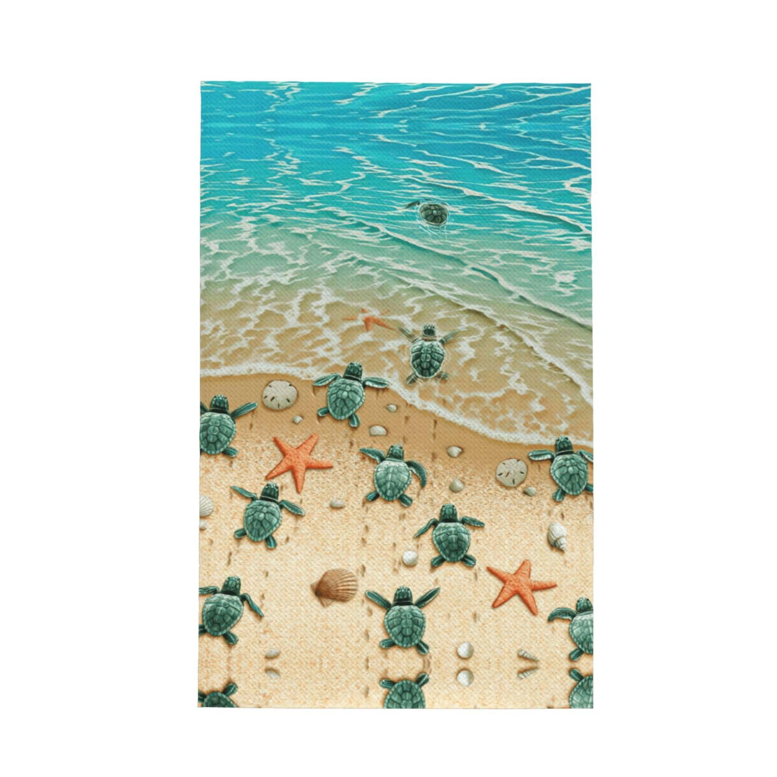 Xxahnbm Black Turtle Starfish Print Waffle Kitchen Towel,Absorbent Hand Towel