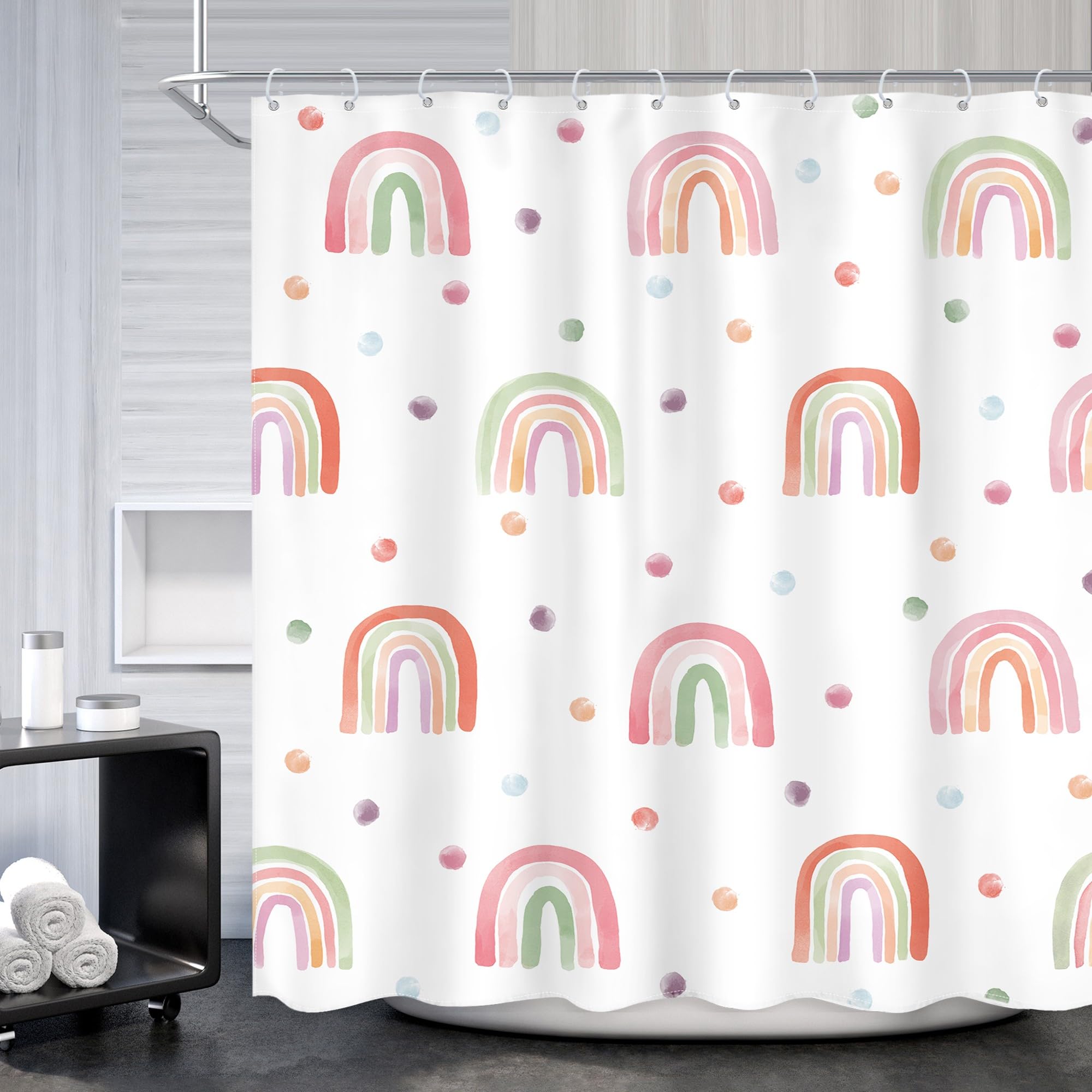 Cute Rainbow Shower Curtain for Girls - Pink Bathroom Set -21