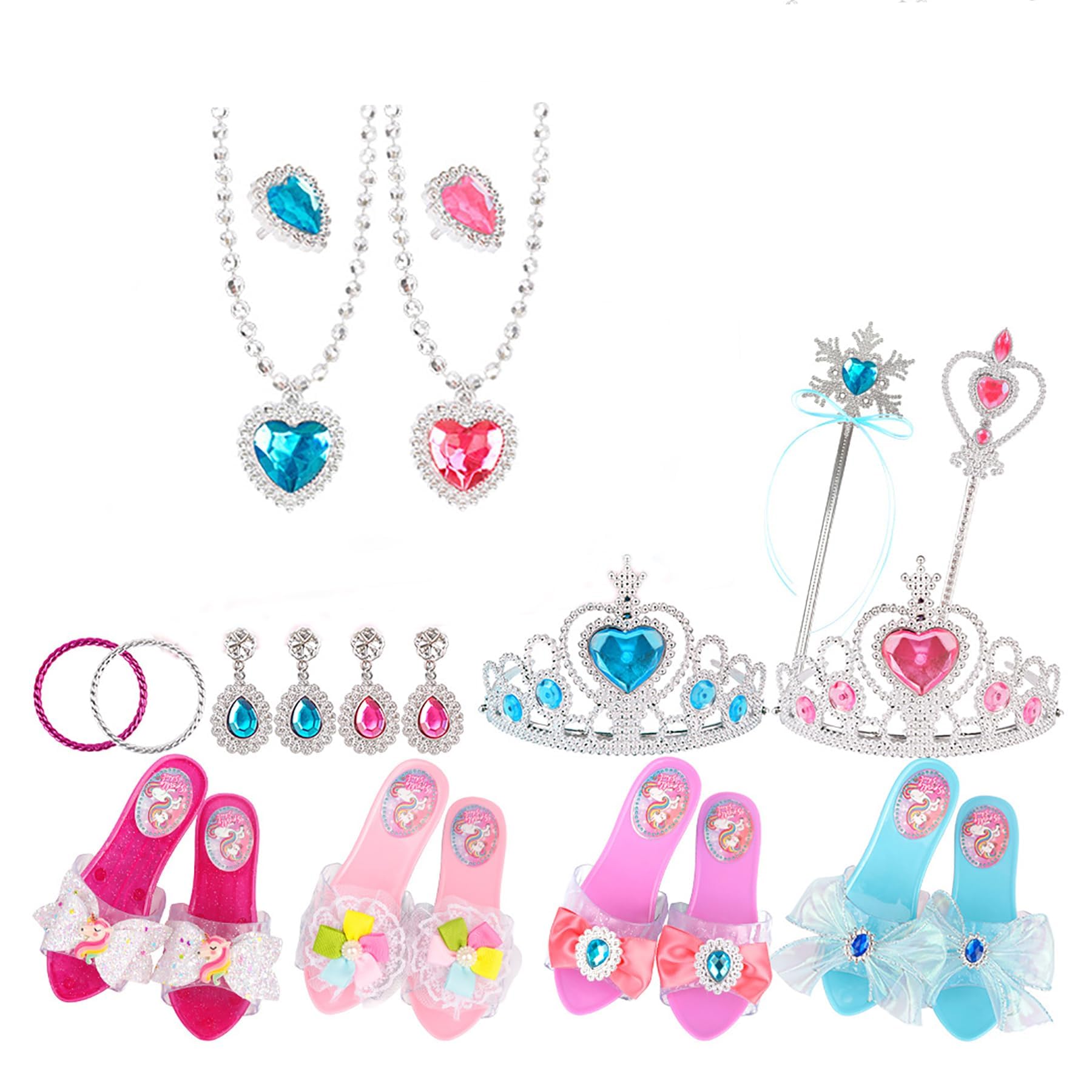 FAZOMPrincess Jewelry Boutique Dress Up and Elegant Shoe(4 Pairs of Girls Heels Shoes),Role Play Fashion Accessories of Crowns, Necklaces, Bracelets, Rings,Girls Beauty Gift Toys (Style-B)
