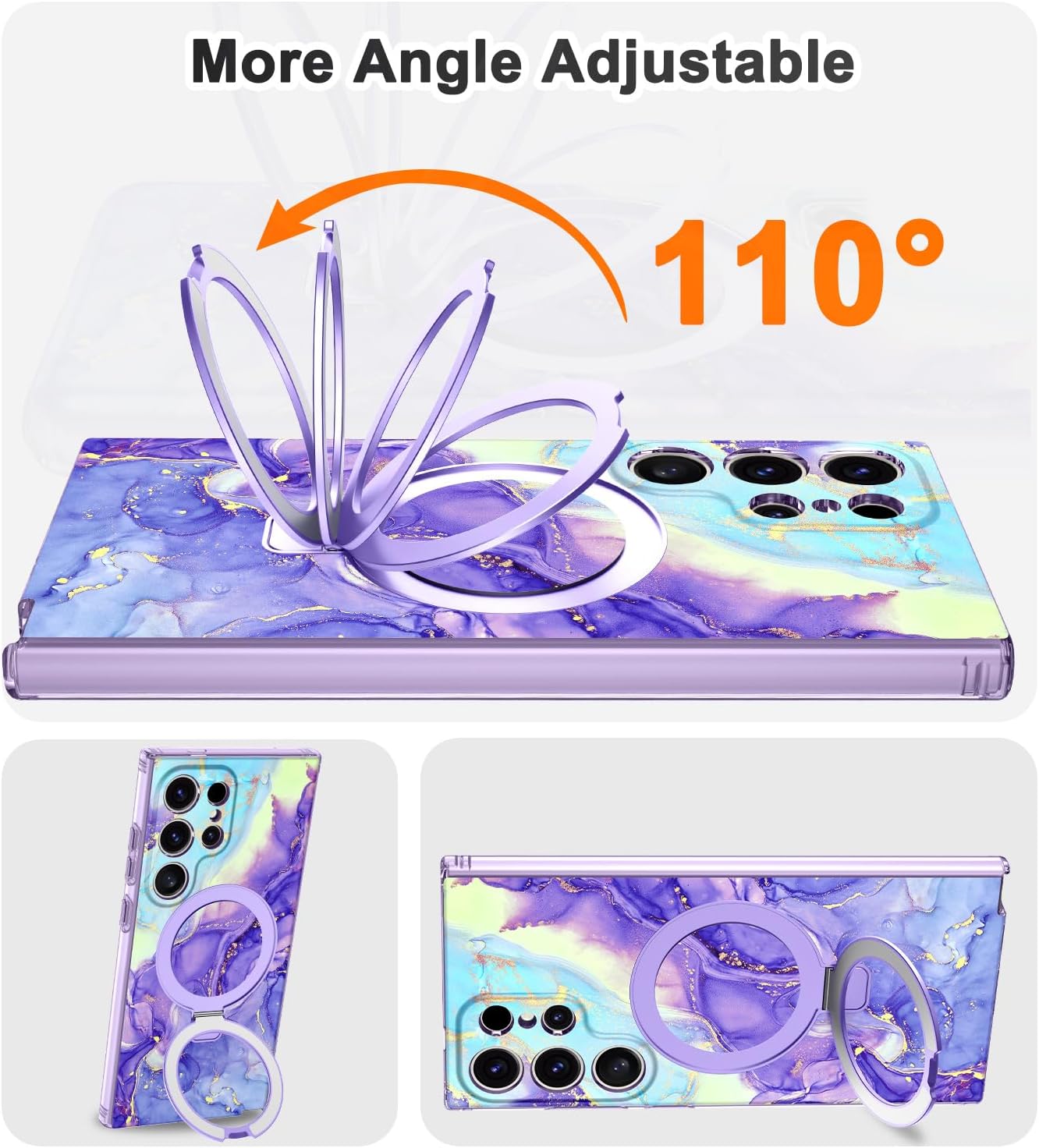 Magnetic for Samsung Galaxy S24 Ultra Case with Invisible Ring Stand [Compatible with MagSafe], Full Body Rugged Slim Women Men Girl Shockproof Marble Pattern Design Case,Cobalt Violet