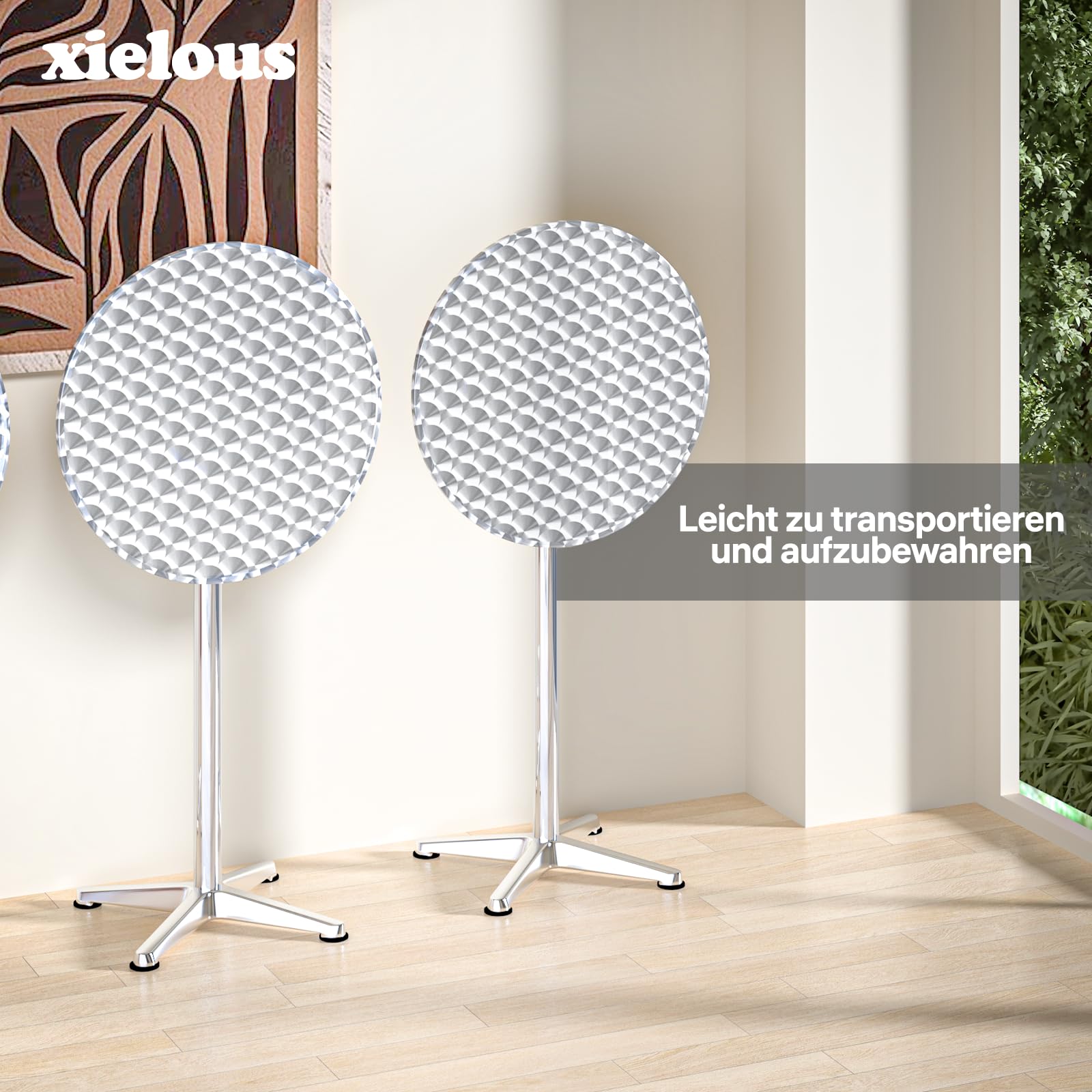 3-in-1 Stehtisch,Bistrotisch-klappbarer Barkeeper Tisch-60 cm Durchmesser-3 Höhen: 49,5cm/74cm/114cm-Edelstahl für zu Hause,Garten,Restaurant-Outdoor-Stehtisch,Bar Table,Party-Tisch-Silber