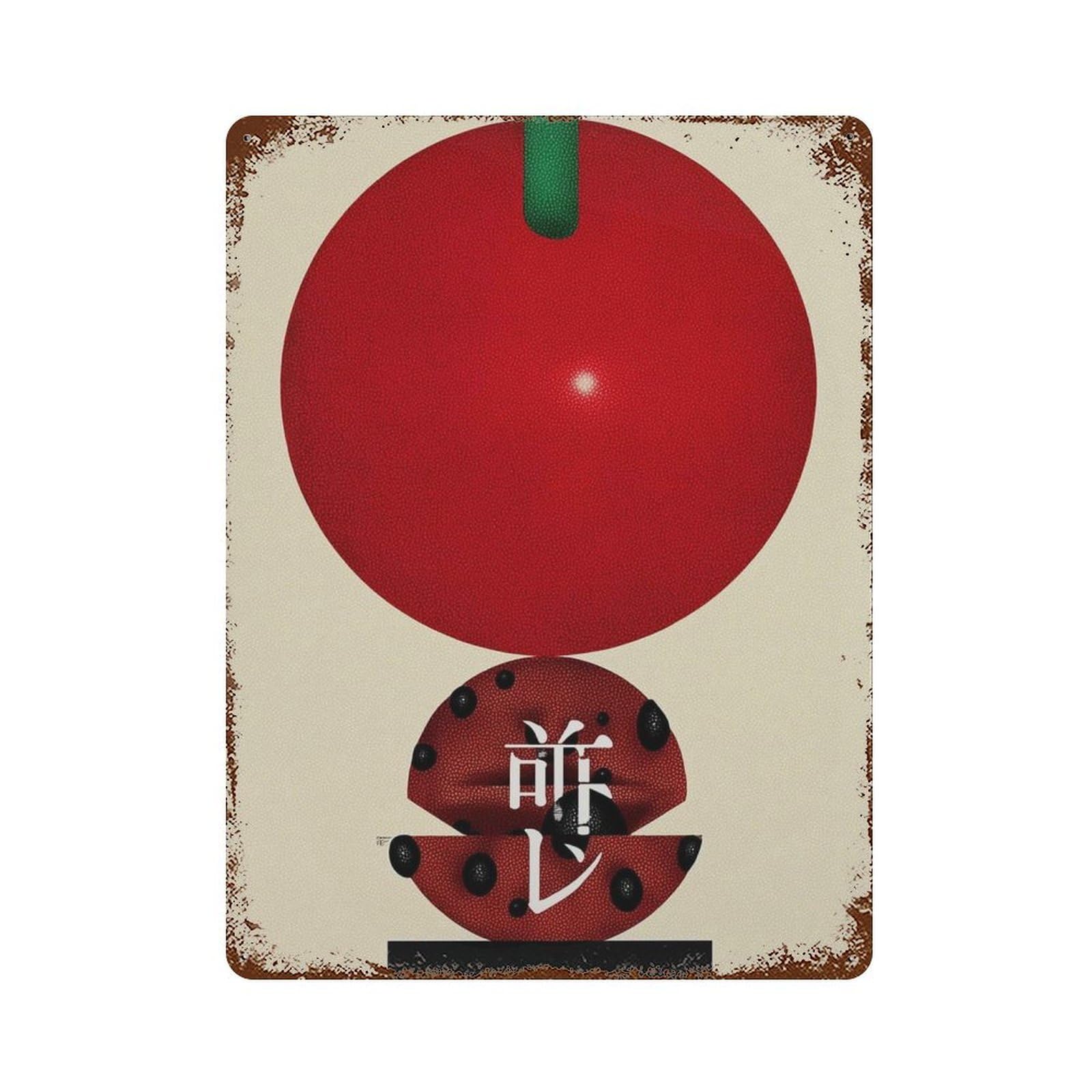 xiaoxiaoshen Modern Japanese Tomato Minimalist Pop Kitchen Red Fruit Work Contemporary Food Wall Decor Art Metal Tin Poster Modern Home Decor Art Home Bar Shop Decorations Vintage Sign 40x30cm