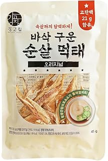 Kanggojip Shredded, Dried, Crispy Baked Pollack, K-food Snack & Munchies with Dipping Sauce for Drinks/Party, Movie, Picnic, Camping_Original Flavor 먹태_1.58 oz (45g)_1 pack
