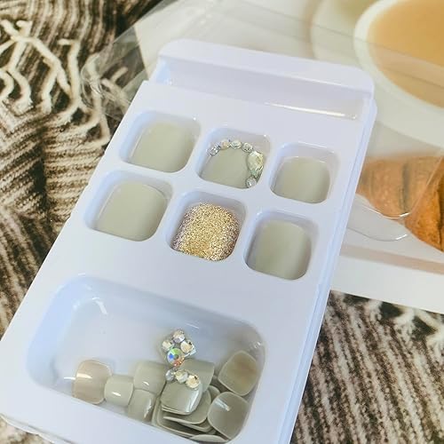 Miniatura 125 de Uñas postizas a presión con diseños de diamantes de imitación, uñas postizas reutilizables de cobertura completa con pestaña adhesiva, uñas postizas