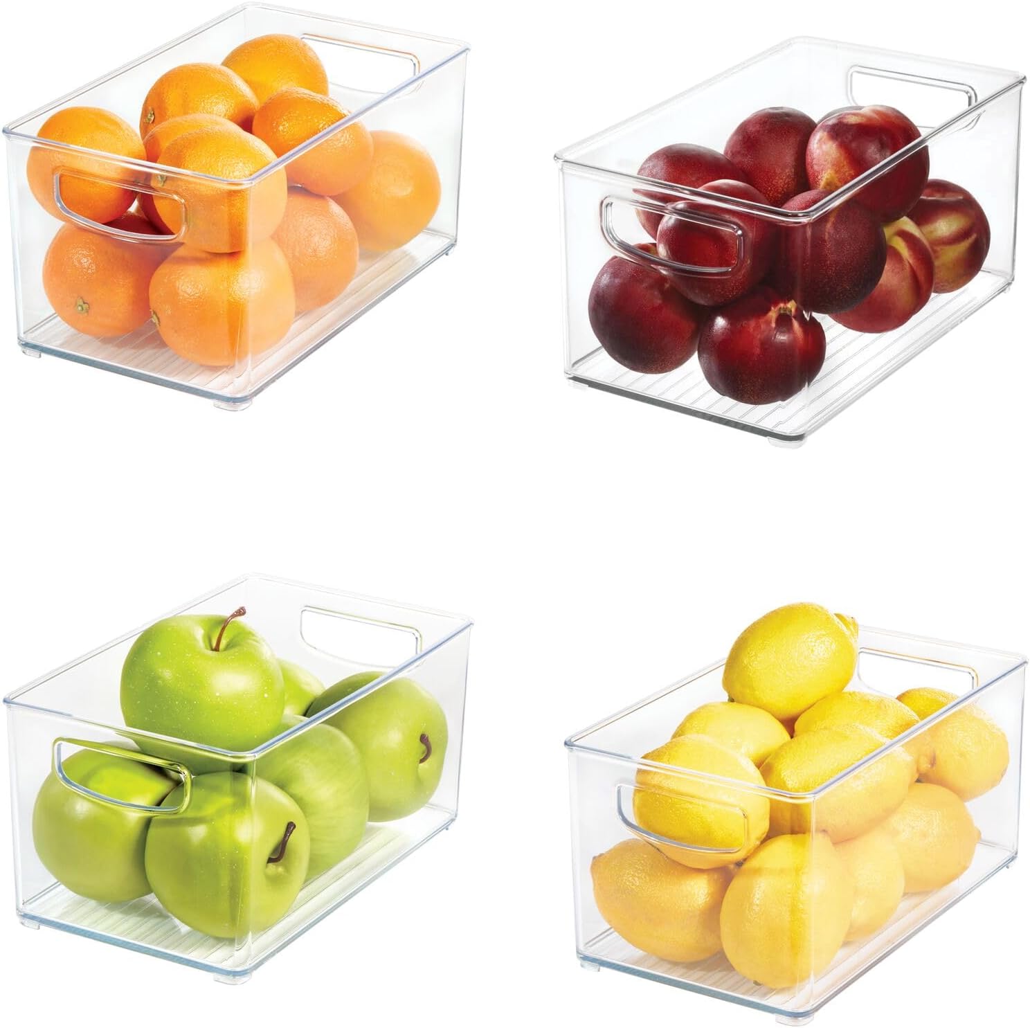 iDesign Stackable Pantry Bin with Handles for Cabinets or Fridge, Set of 4, Clear, Made in USA