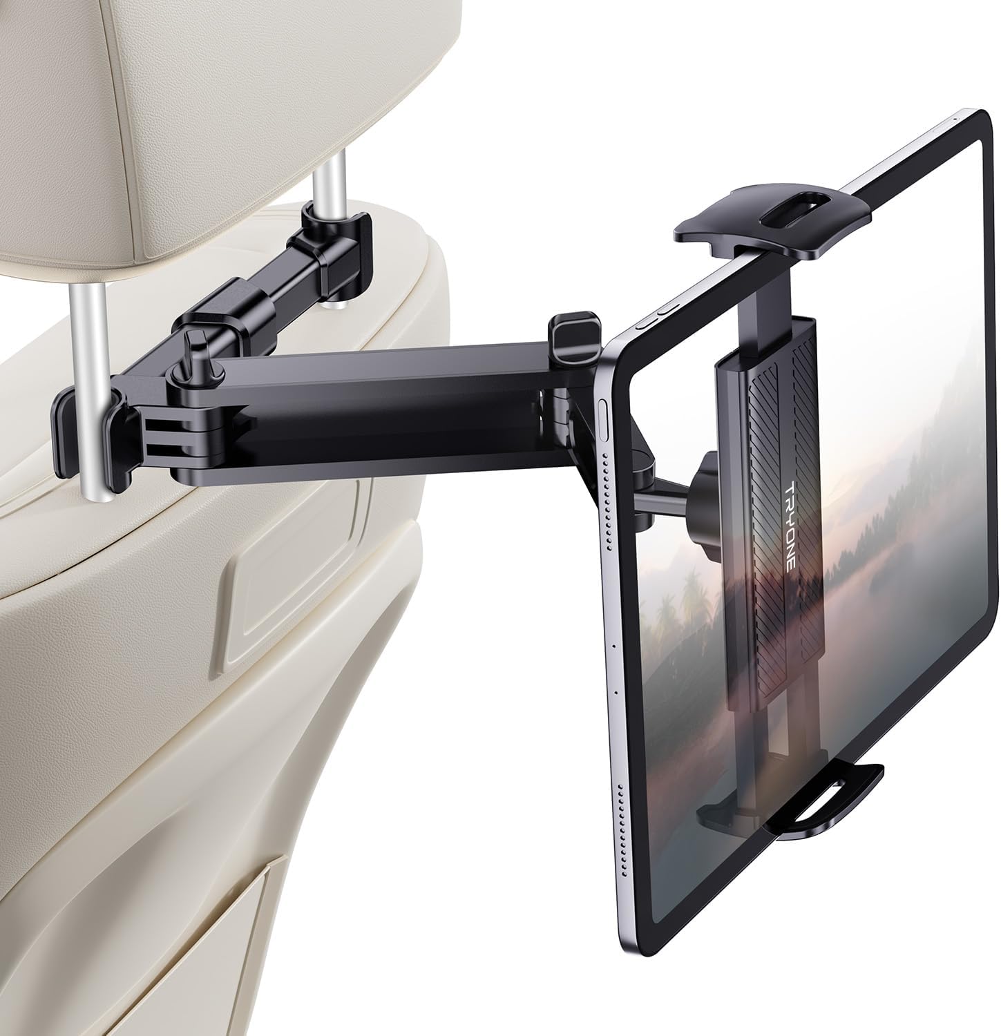 TRYONE Car Headrest Tablet Holder Mount Stretchable Backseat Tablets Stand for Kids, Car Seat Mounts Compatible with iPad Pro 12.9 Air Mini, iPhone, Galaxy Tab, Switch, All 4.7-12.9" Screen Devices