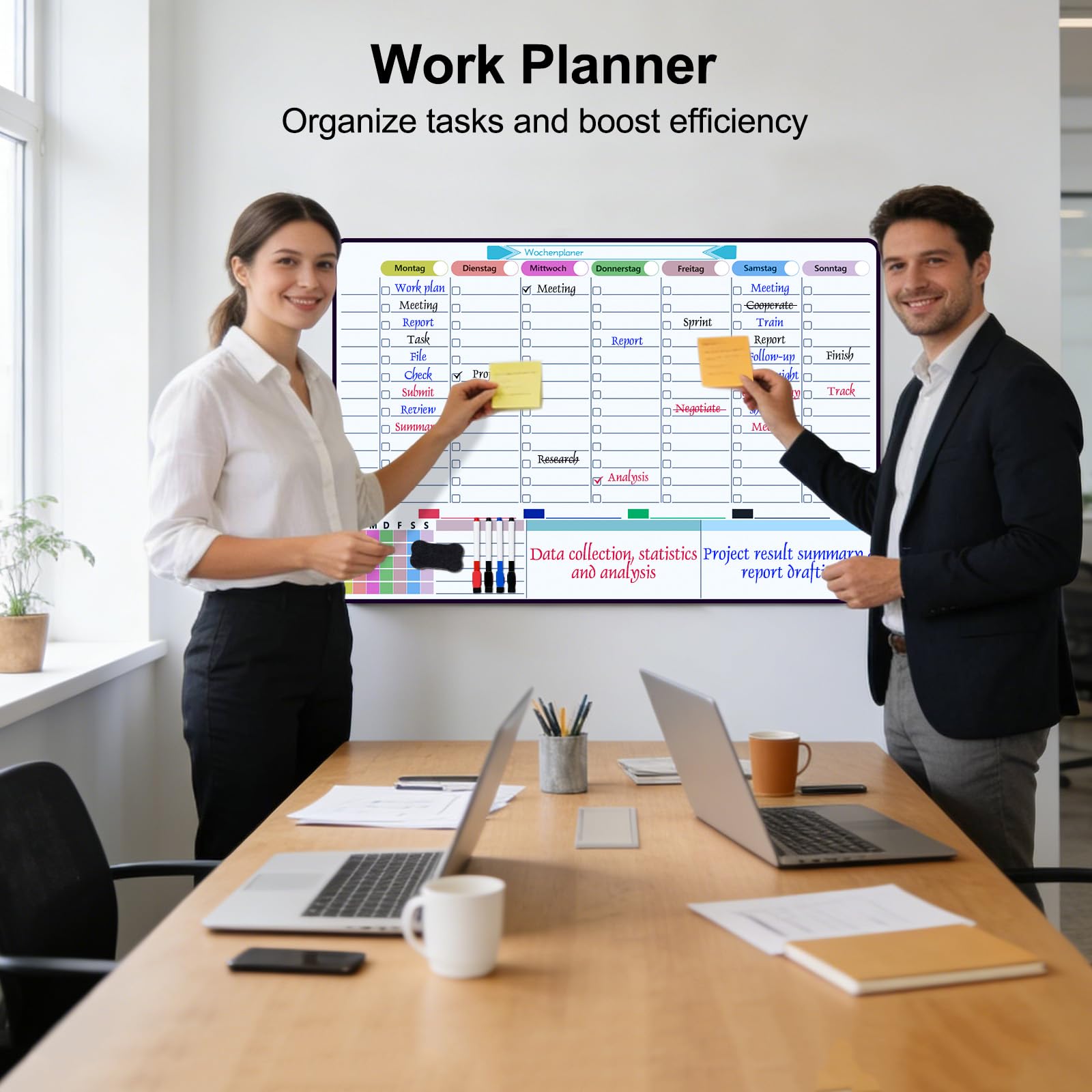 60×40cm Magnetischer Wochenplaner Abwischbar, Magnettafel Kühlschrank, Wiederverwendbarer Monatsplaner, Whiteboard Wochenplan für die Familie, Ernährungsplanung, To-Dos und Arbeit