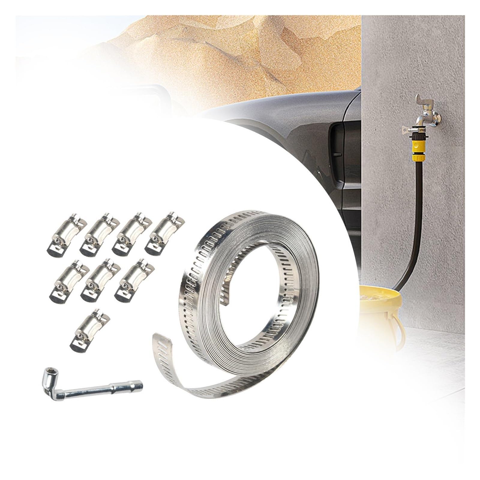 Juego de 2 abrazaderas manguera acero inoxidable, correa Metal ajustable, Clip tornillo for poste mecánico, plomería, engranaje sin fin, conducto aire para Manguera(10m (with 16 fastener))