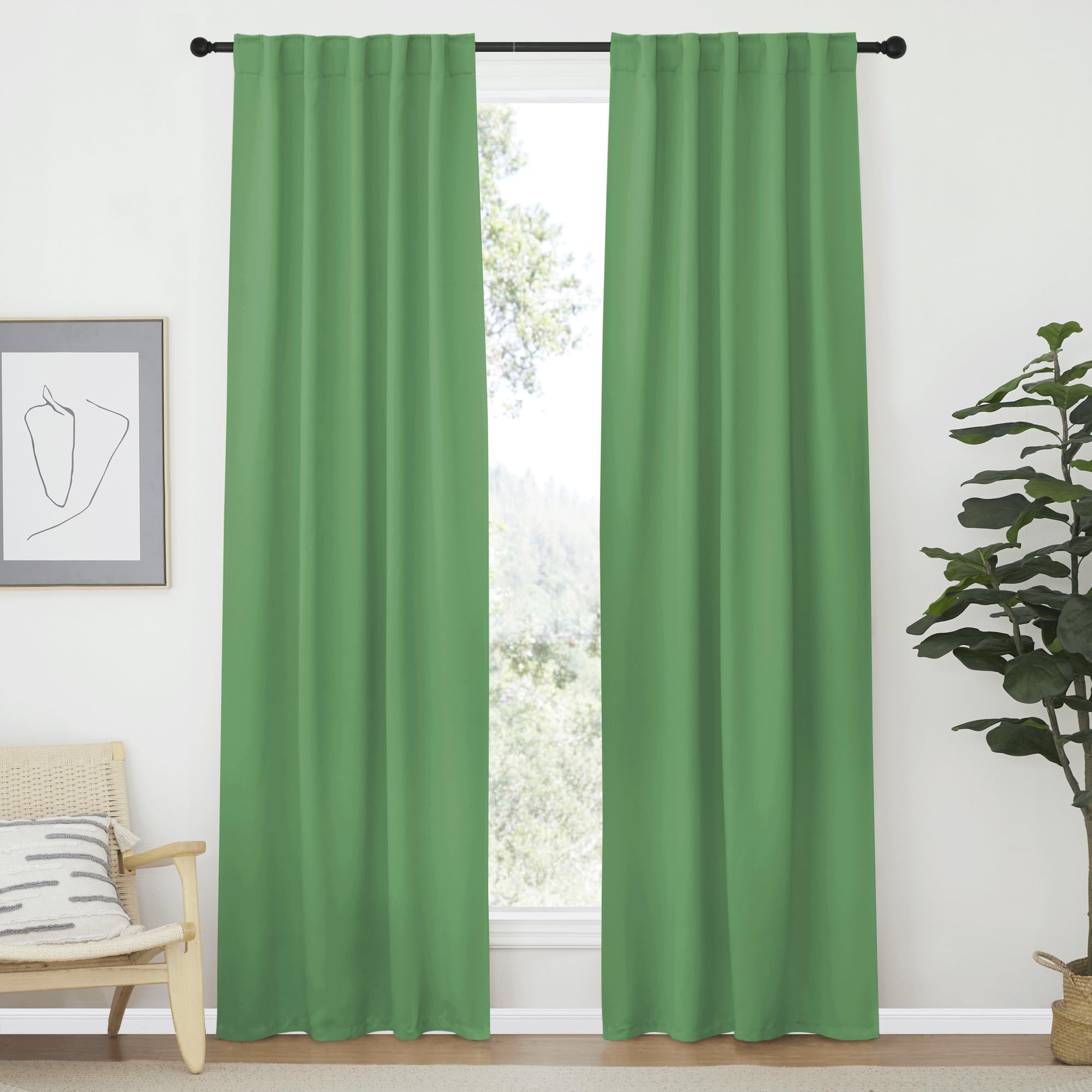 NICETOWN Vertical Blinds Window Curtain Panels - (Forest Green Color) 42 by 84 Inches, Set of 2, Energy Saving Rod Pocket and Back Tab Blackout Curtains for Nursery loft Cafe Laundry
