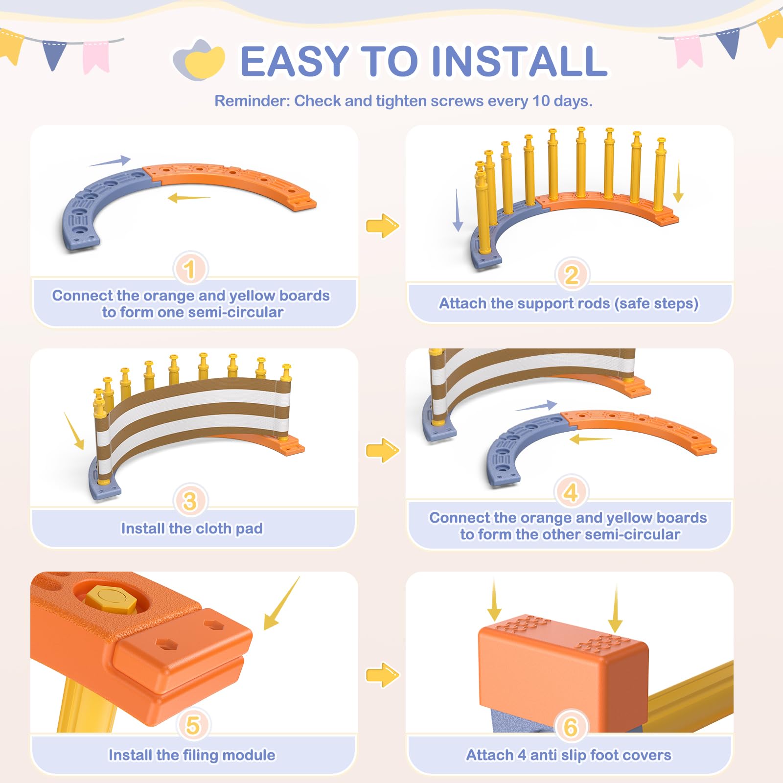 Montessori Ensemble de cadres d'escalade pour l'intérieur, triangle d'escalade avec demi-cercle, housse en plastique, salle de gymnastique d'escalade pour bébé, bleu orange 003